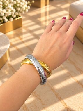 Two-Tone Double Layer Stainless Steel Bracelet